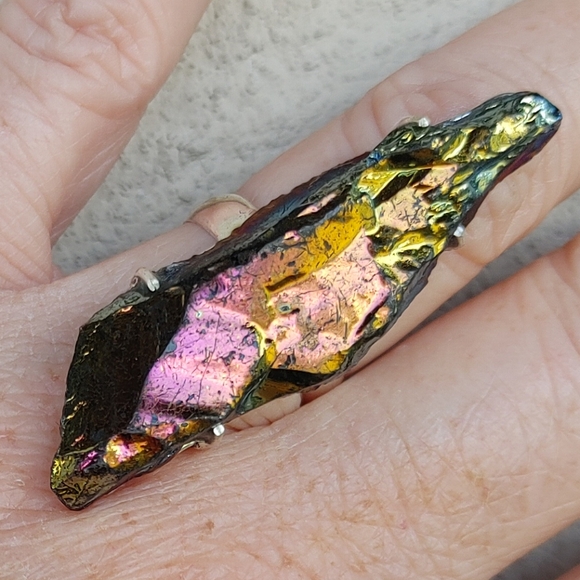 Crystal-Titanium Oversized Gemstone Ring in 925 Sterling Silver Overlay (size 7) - Picture 15 of 15